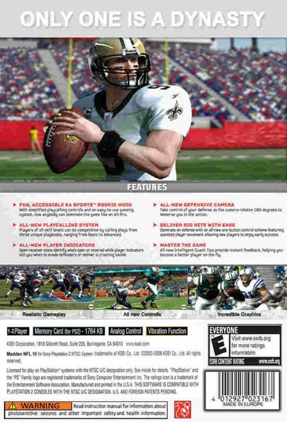 Madden NFL 11 back cover art for PlayStation 2 (PS2) sports video game 