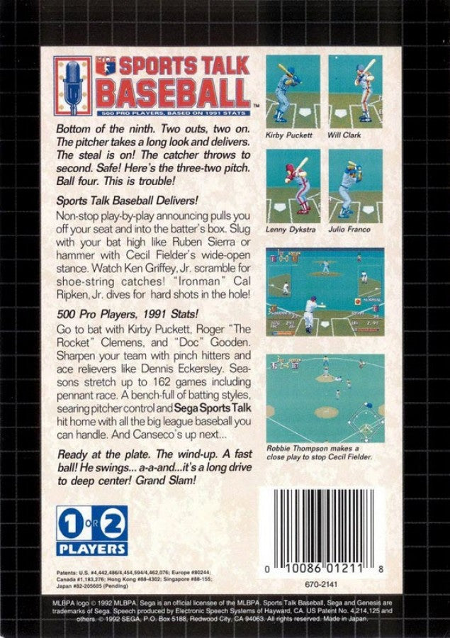 Sports Talk Baseball back cover art for Sega Genesis (GEN) video game