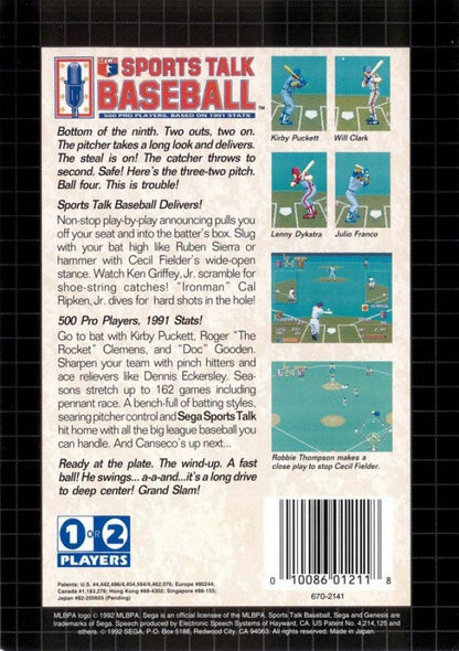 Sports Talk Baseball back cover art for Sega Genesis (GEN) video game