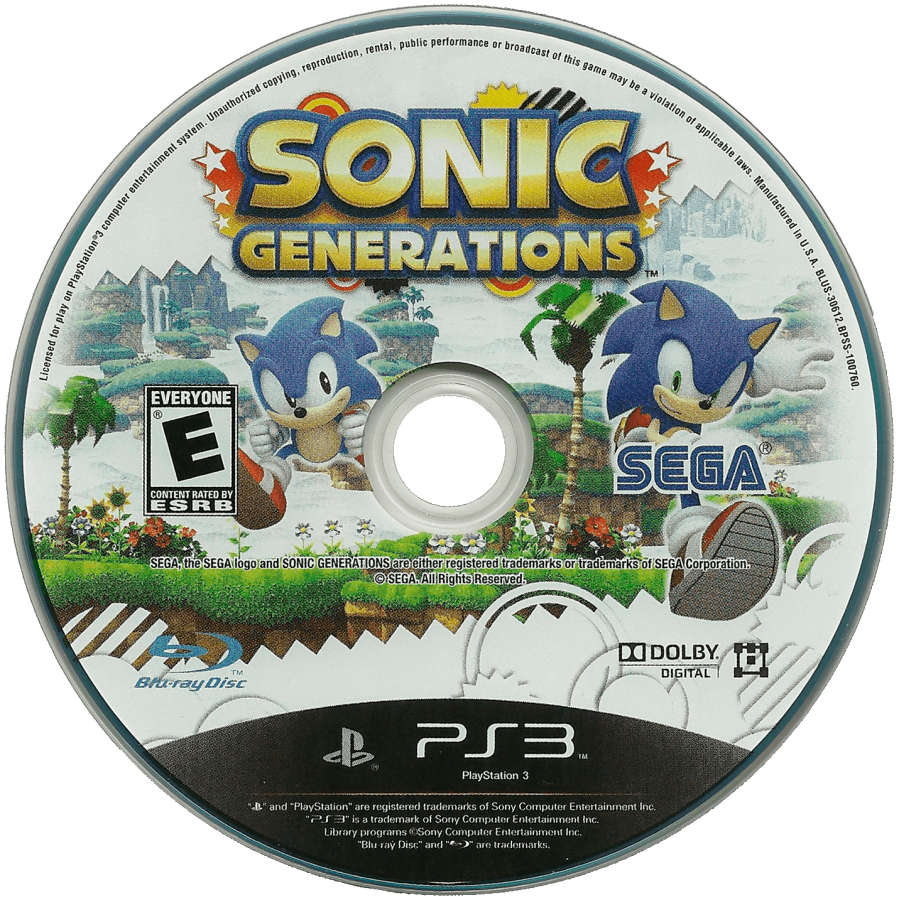 Sonic Generations disc art for PlayStation 3 (PS3) video game