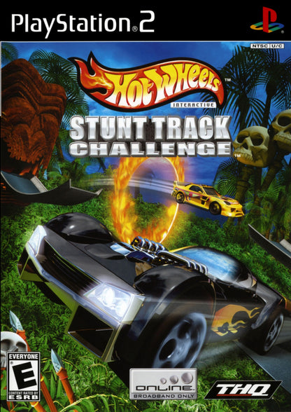 Hot Wheels Stunt Track Challenge PlayStation 2 PS2 for retro video game enthusiasts featuring arcade racing gameplay high speed stunt driving loop and ramp challenges customizable Hot Wheels cars physics based tricks competitive racing modes and collectible gaming appeal cover art