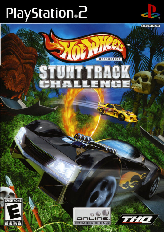 Hot Wheels Stunt Track Challenge PlayStation 2 PS2 for retro video game enthusiasts featuring arcade racing gameplay high speed stunt driving loop and ramp challenges customizable Hot Wheels cars physics based tricks competitive racing modes and collectible gaming appeal cover art