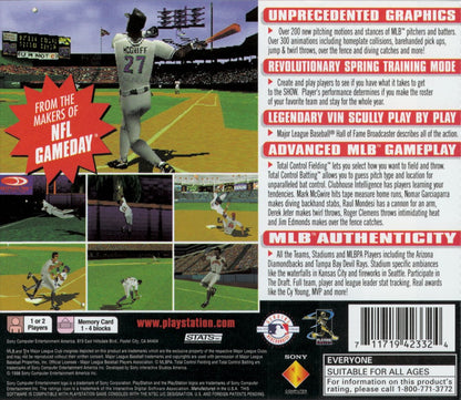 MLB 99 back cover art for PlayStation 1 (PS1) retro baseball video game 