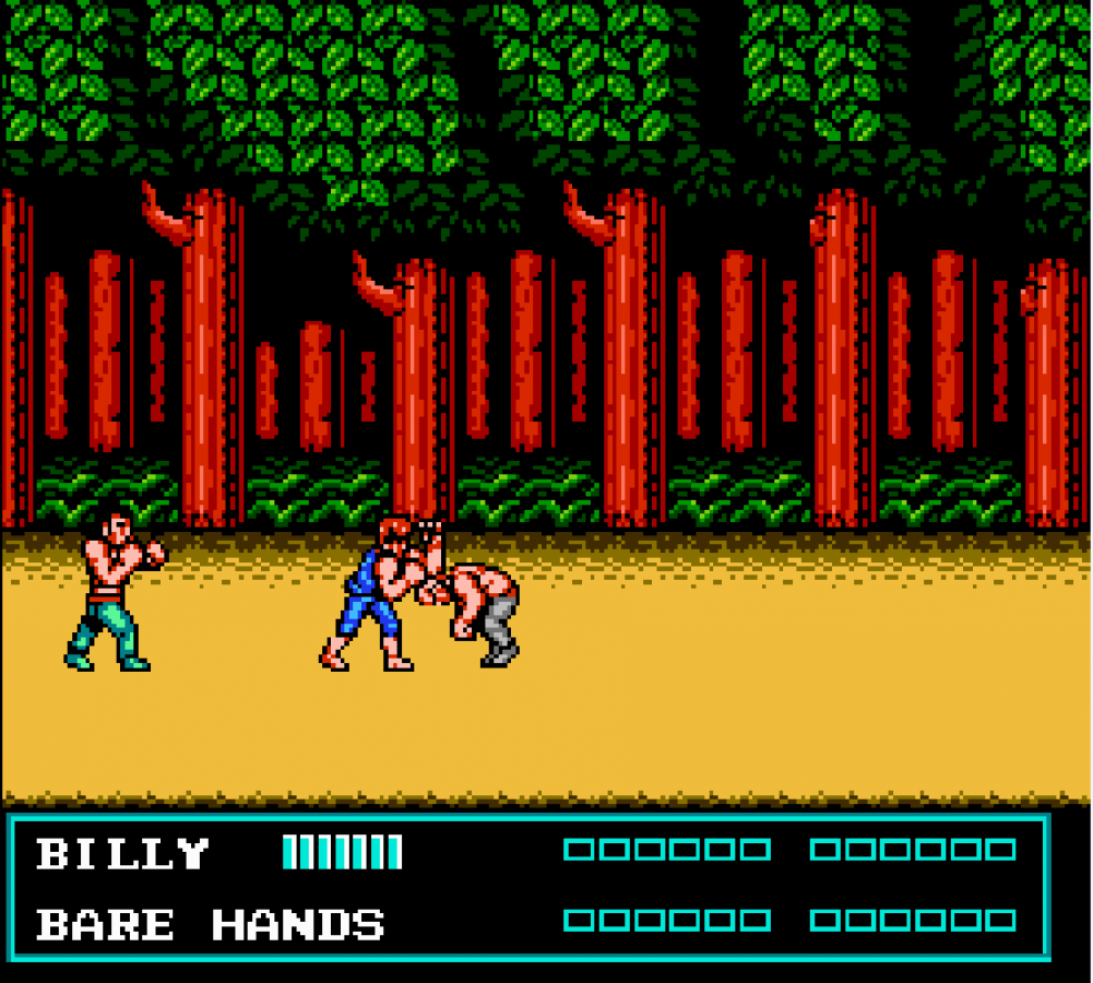Double Dragon III The Sacred Stones NES Nintendo Entertainment System beat em up side scrolling brawler martial arts combat co op multiplayer arcade style Technos Japan retro 8 bit gaming cartridge video game title gameplay