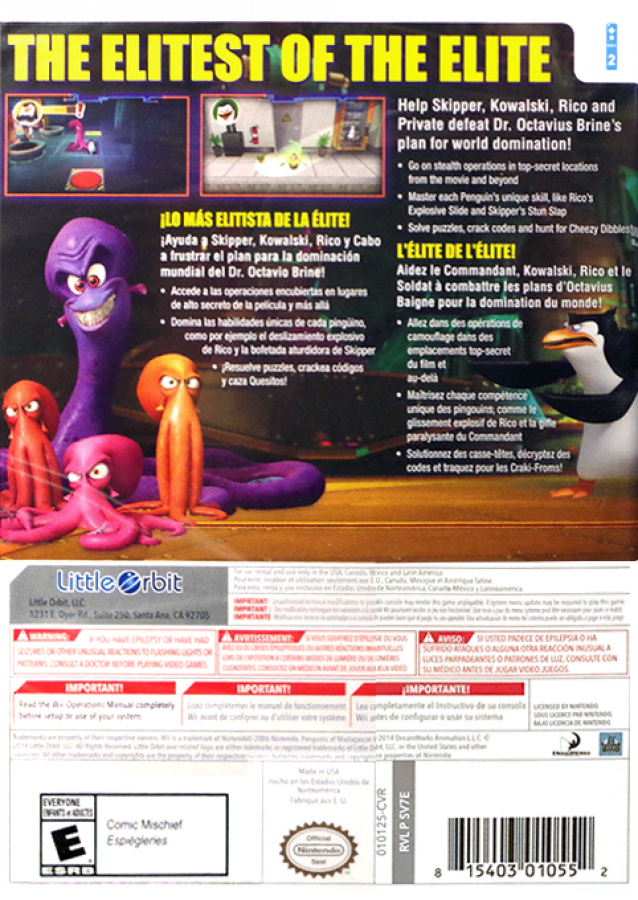 Penguins of Madagascar – Nintendo Wii (Wii) action-adventure platformer children’s video game back of case
