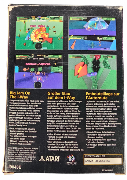 I-War Atari Jaguar JAG video game featuring fast paced futuristic space combat gameplay arcade style action spacecraft battles enemy encounters tactical missions high speed combat dangerous environments explosive action and classic Atari Jaguar gameplay retro video game collection collectible gaming appeal back cover art
