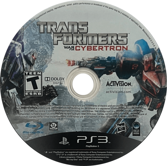 Transformers: War for Cybertron disc for PlayStation 3 (PS3) video game