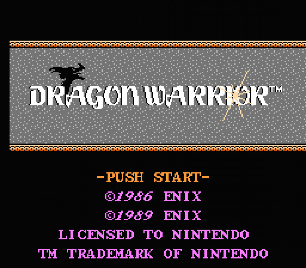 Dragon Warrior NES Nintendo Entertainment System JRPG role playing game fantasy adventure turn based combat exploration leveling classic Enix retro 8 bit gaming cartridge video game title title screen