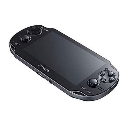 PlayStation Vita PS Vita 1000 Black handheld gaming console featuring OLED touchscreen display dual analog sticks front and rear cameras portable gaming with physical and digital titles scratch and scuff cosmetic condition Sony handheld entertainment collectible gaming appeal