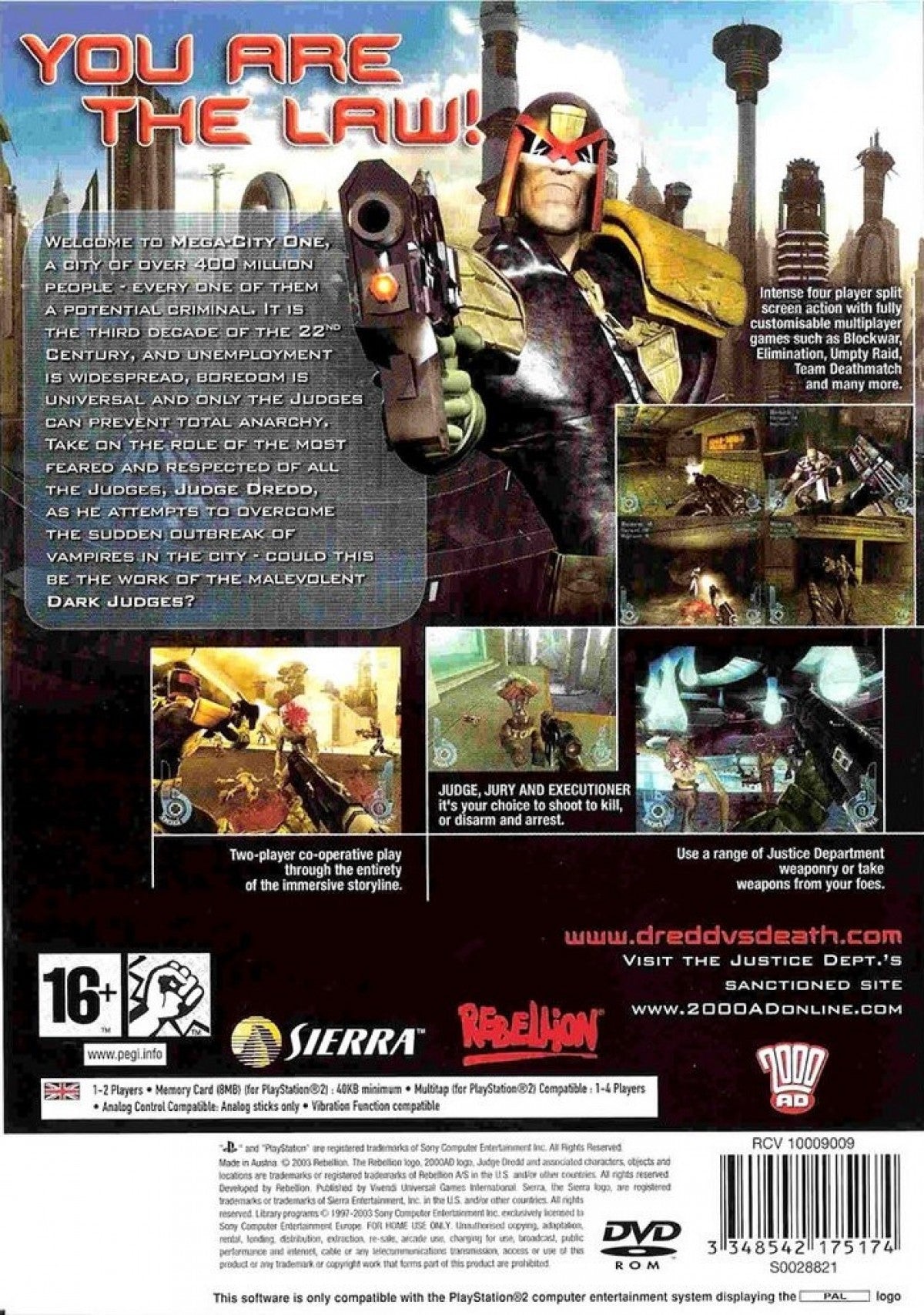 Judge Dredd Dredd vs Death PlayStation 2 retro video game first person shooter back of case (2005)