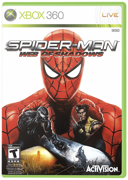 Spider-Man: Web of Shadows cover art for Xbox 360 (X360) action-adventure superhero video game