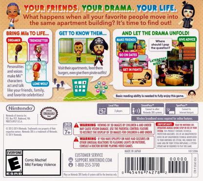 Tomodachi Life Nintendo Selects edition for Nintendo 3DS life simulation game featuring Mii characters island life social interactions mini games quirky humor gameplay back cover