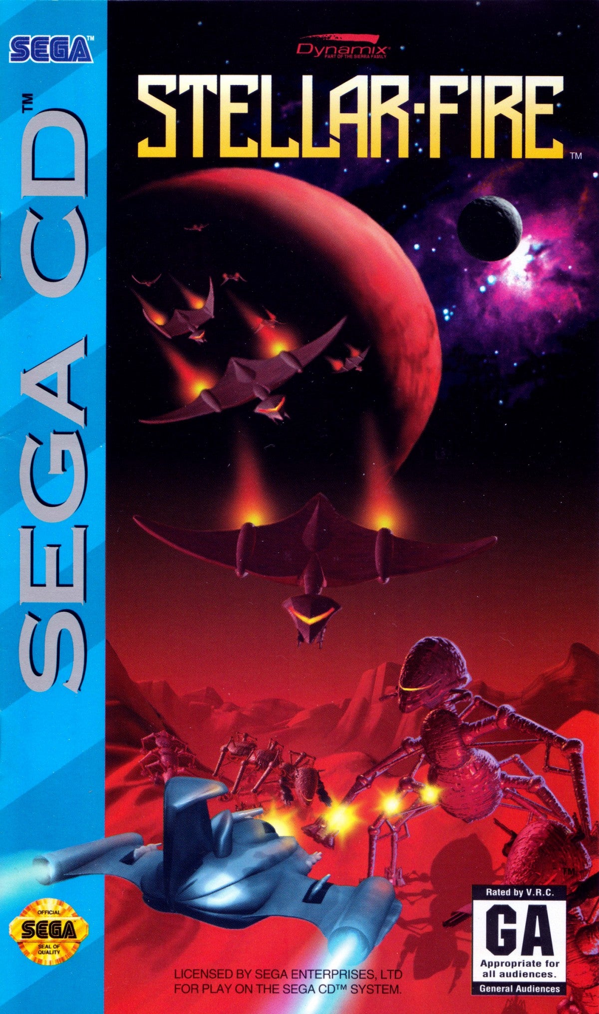 Stellar Fire Sega CD space combat simulation game first person cockpit view sci fi starfighter missions space dogfighting planetary battles CD audio soundtrack futuristic military storyline flight combat gameplay retro gaming Sega CD software video game title cover art
