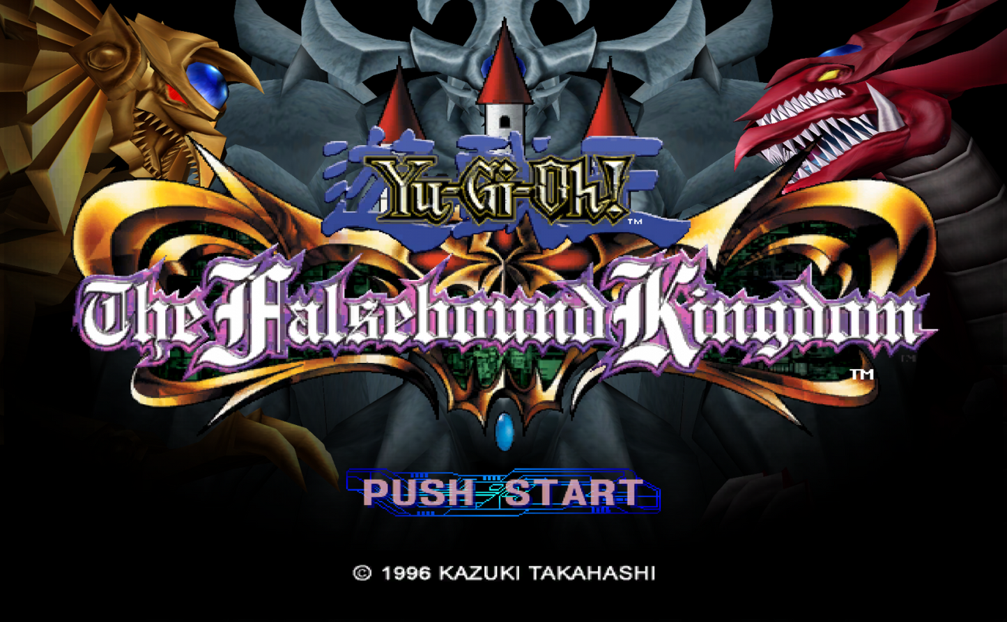 Yu-Gi-Oh! The Falsebound Kingdom GameCube GC video game, strategy RPG, anime card battle universe, tactical gameplay, Nintendo GameCube title screen 