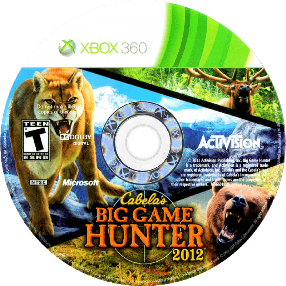 Cabela's Big Game Hunter 2012 disc for Xbox 360 (X360) hunting simulation video game
