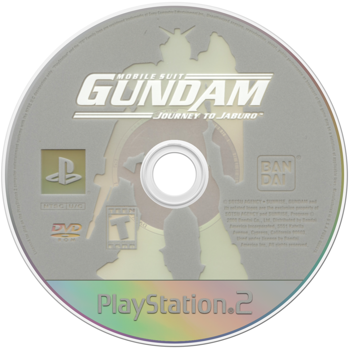 Retro Mobile Suit Gundam Journey to Jaburo PS2 inspired design featuring classic anime mech combat aesthetic vintage PlayStation 2 Earth Federation military campaign mobile suit battles ground warfare sci fi action cinematic Gundam storytelling nostalgic gameplay presentation- disc