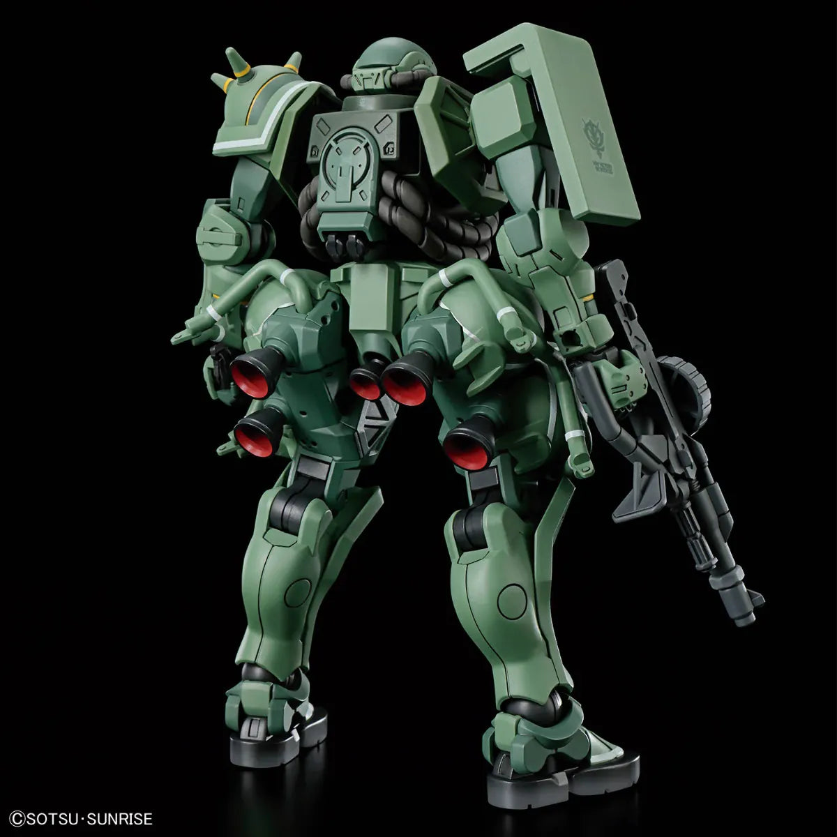 HG Zaku GQ Model Kit featuring High Grade Gunpla construction detailed mechanical design articulated poseable model snap together assembly color separated parts customizable display piece and collectible anime model building appeal back 