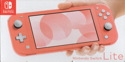 Nintendo Switch Lite system in coral featuring a compact handheld design built for portable gaming front of box (not included)