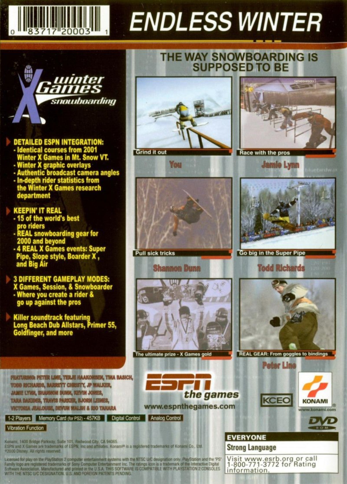 ESPN X Games Snowboarding extreme sports snowboarding game featuring X Games athletes downhill courses trick combos arcade style competition modes back cover