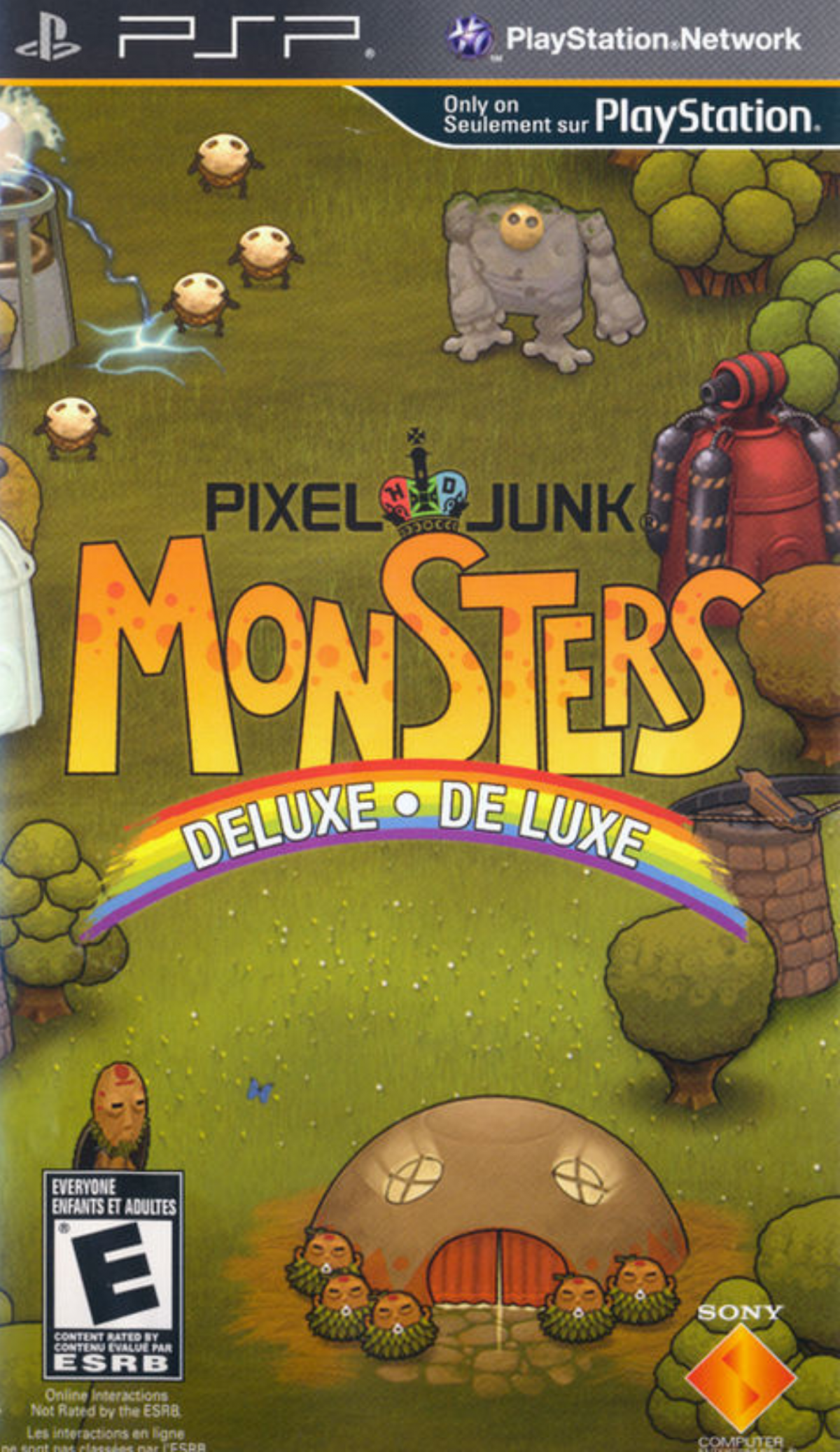 PixelJunk Monsters Deluxe PlayStation Portable PSP inspired design featuring tower defense strategy gameplay aesthetic vibrant hand drawn jungle environments creature wave defense mechanics strategic placement systems cooperative style challenges and portable arcade strategy presentation front cover
