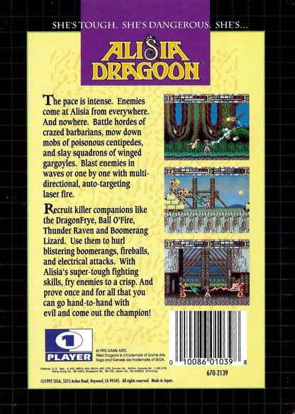 Alisia Dragoon back cover art for Sega Genesis (GEN) video game