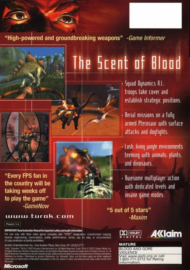 Turok Evolution – Xbox (XBOX) Back Cover Art Video Game 