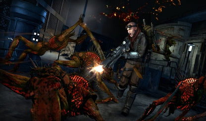 Retro Red Faction Armageddon Xbox 360 inspired design featuring sci fi third person shooter aesthetic vintage HD era Martian underground destruction geomod gameplay alien infestation explosive combat futuristic rebellion industrial ruins chaos nostalgic action game presentation gameplay