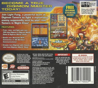 Digimon World: Dawn back of case for Nintendo DS (DS) monster-raising RPG adventure video game