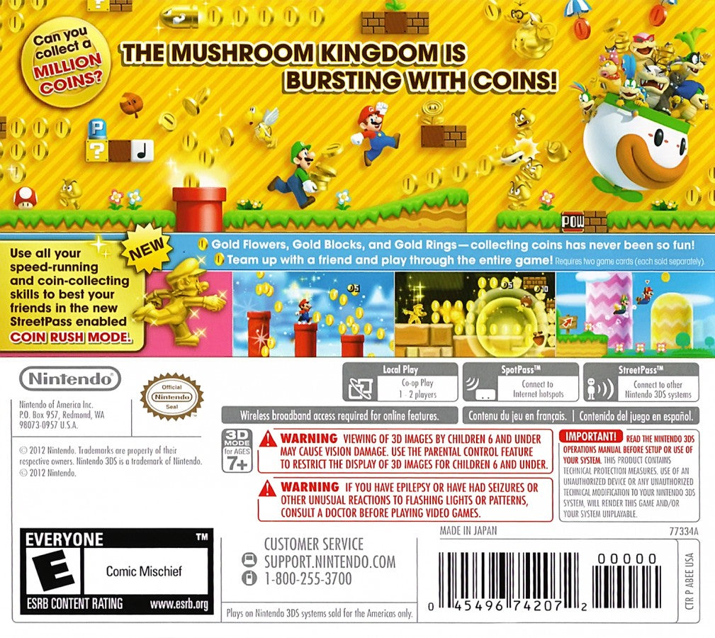 New Super Mario Bros. 2 back of case for Nintendo 3DS (3DS) platformer video game