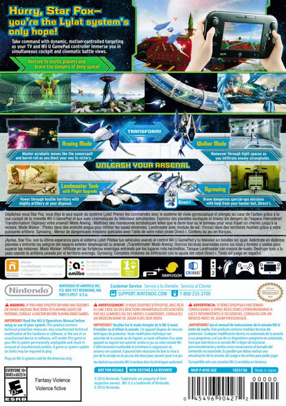 Star Fox Zero back cover art for Nintendo WII U (WII U) video game. 