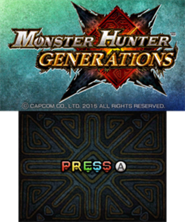 Monster Hunter Generations start screen for Nintendo 3DS (3DS) action role-playing video game