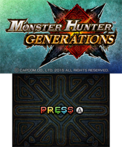 Monster Hunter Generations start screen for Nintendo 3DS (3DS) action role-playing video game