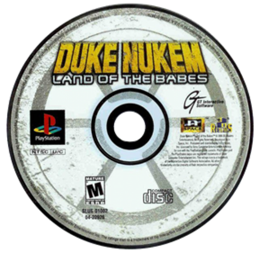 Duke Nukem Land of the Babes PlayStation PS1 for action shooter video game fans featuring Duke Nukem combat alien enemies futuristic environments powerful weapons explosive action challenging missions platforming elements and classic retro PlayStation gaming collectible appeal disc