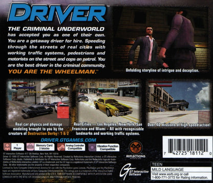 Driver: You are the Wheelman back of case for PlayStation 1 (PS1) retro video game 