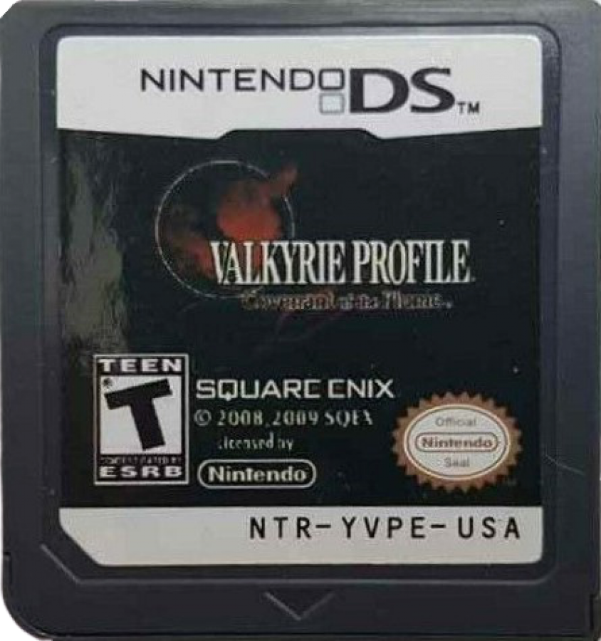 Valkyrie Profile Covenant of the Plume Nintendo DS game featuring tactical RPG gameplay with grid based battles branching story paths character sacrifice mechanics and strategic turn based combat in a dark fantasy setting cartrridge