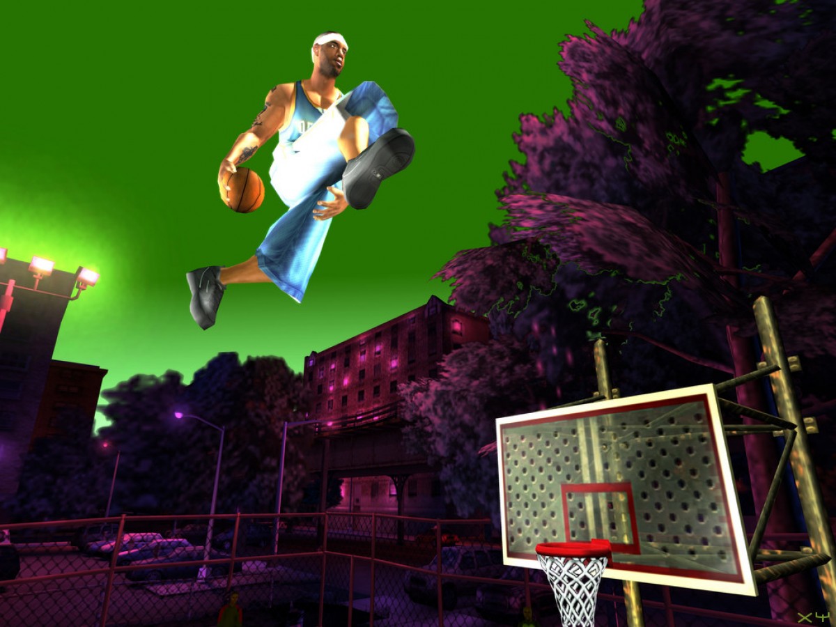 Retro NBA Street Vol 3 PS2 inspired design featuring arcade basketball action aesthetic vintage PlayStation 2 streetball legends exaggerated dunks urban courts fast paced multiplayer gameplay hip hop culture energy nostalgic sports gaming presentation - gameplay