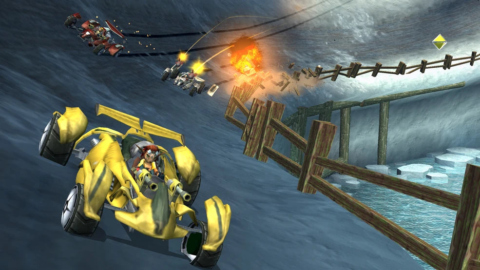 Jak X: Combat Racing PlayStation 2 PS2 video game, action racing, vehicular combat, multiplayer and story modes, platformer franchise spin-off title gameplay