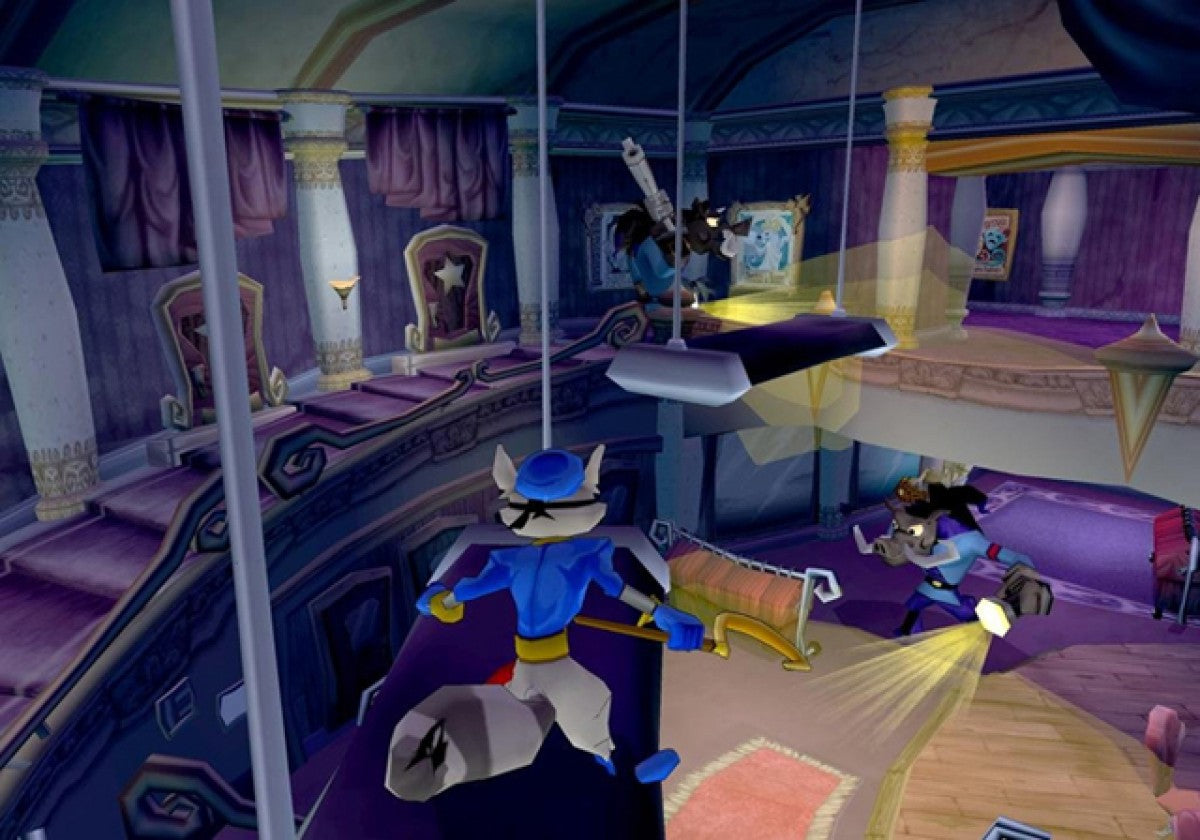 Sly 2 Band of Thieves PS2 Sony PlayStation 2 stealth platformer action adventure Sly Cooper gang heist missions Cooper Gang Bentley Murray cartoony cel shaded gameplay open world levels sneaking platforming PlayStation 2 software video game title gameplay
