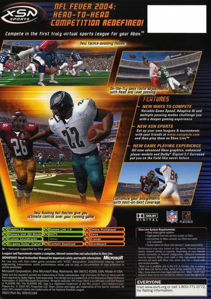 NFL Fever 2004 for Xbox with official NFL branding and team visuals back cover art