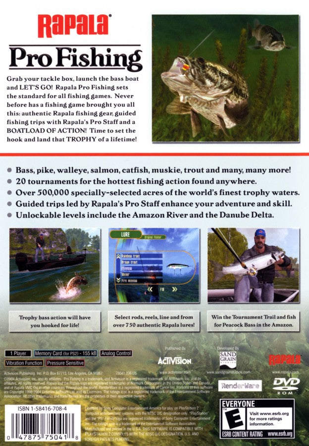 Rapala Pro Fishing – PlayStation 2 (PS2) video game back of case, fishing sports simulation game.