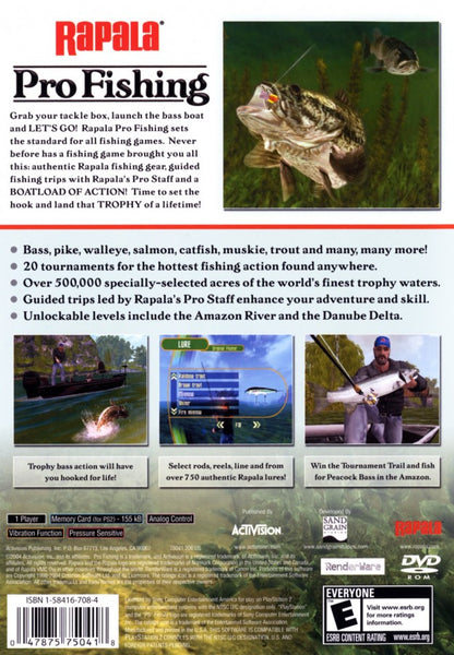 Rapala Pro Fishing – PlayStation 2 (PS2) video game back of case, fishing sports simulation game.