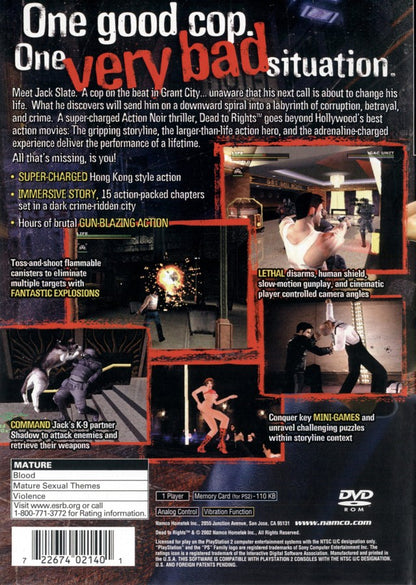 Dead to Rights back cover art for Playstation 2 (PS2) video game