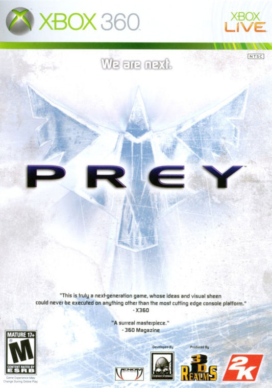 Prey for Xbox 360 first person shooter video game featuring a sci-fi horror storyline gravity-defying gameplay alien environments and fast paced action based on the cult classic franchise cover art 