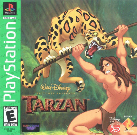 Disney’s Tarzan Greatest Hits PlayStation 1 PS1 video game, action platformer, movie tie-in adventure, classic retro console title cover art 