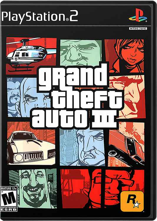Grand Theft Auto III PlayStation 2 open-world action-adventure video game Rockstar Games Liberty City Claude silent protagonist missions vehicle hijacking crime syndicates Mafia gangs 3D era sandbox gameplay front cover