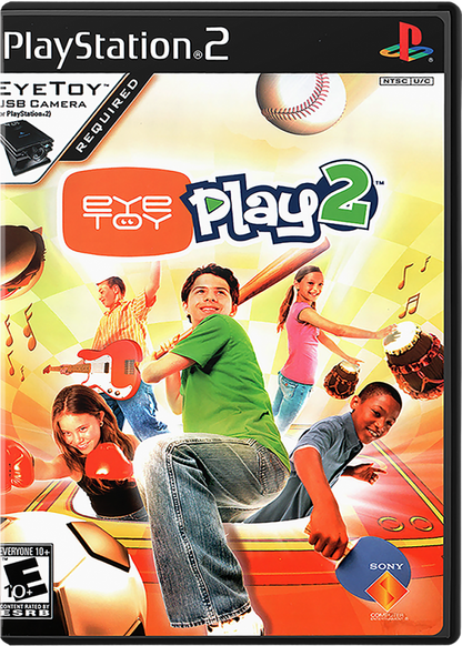 EyeToy: Play 2 cover art for PlayStation 2 (PS2) motion-controlled party mini-game collection video game