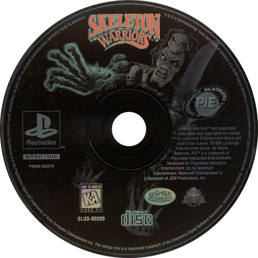 Skeleton Warriors PlayStation PS1 for action platforming video game fans featuring side scrolling combat fantasy adventure gameplay sword fighting supernatural enemies dark medieval environments challenging levels magical abilities animated visuals and classic PlayStation action adventure collectible gaming appeal disc