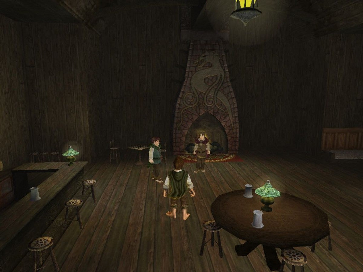 The Lord of the Rings: The Fellowship of the Ring for PlayStation 2 action adventure fantasy game based on the Tolkien novel featuring Frodo Aragorn Gandalf Middle earth quests combat exploration gameplay
