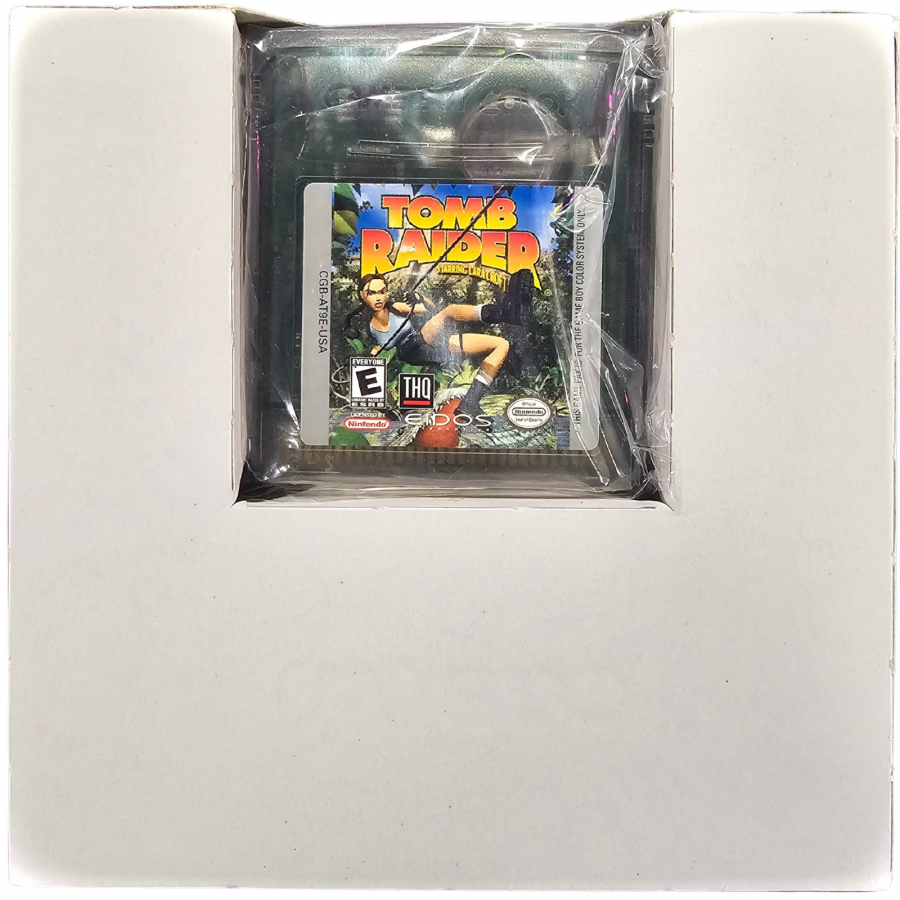 Tomb Raider Game Boy Color GBC video game Complete In Box CIB featuring Lara Croft action adventure gameplay platforming exploration ancient ruins treasure hunting puzzle solving enemy encounters and classic handheld gaming retro video game collection collectible gaming appeal insert