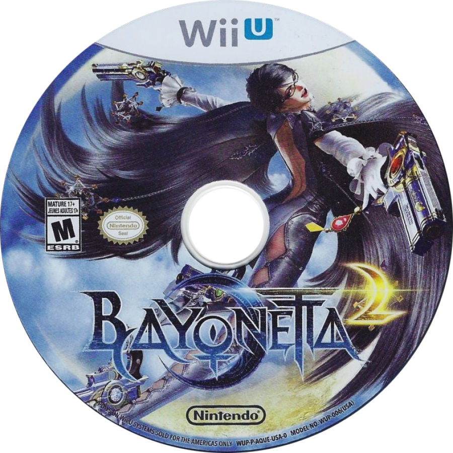 Bayonetta 2 Nintendo Wii U cover art for retro video game enthusiasts featuring stylish action gameplay fast paced hack and slash combat supernatural abilities cinematic boss battles fantasy adventure elements combo driven mechanics and collectible gaming appeal disc
